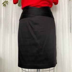 Beautiful black stretchy satin Tristan party crossover belt pencil skirt Size 10